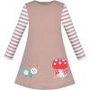 Sunny Fashion Girls Dress Long Sleeve Butterfly Color Contrast Casual Wearing(Brown Mushroom)