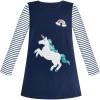 Sunny Fashion Girls Dress Long Sleeve Butterfly Color Contrast Casual Wearing(Dark Blue Unicorn)
