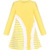 Sunny Fashion Girls Dress Long Sleeve Butterfly Color Contrast Casual Wearing(Yellow Striped)