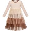 Sunny Fashion Girls Dress Long Sleeve Christmas Owl Sparkling Sequin Tulle(Beige)
