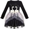 Sunny Fashion Girls Dress Long Sleeve Christmas Owl Sparkling Sequin Tulle(Black Swan)