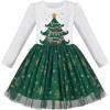 Sunny Fashion Girls Dress Long Sleeve Christmas Owl Sparkling Sequin Tulle(Green Snowflake)
