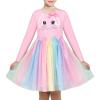 Sunny Fashion Girls Dress Long Sleeve Christmas Owl Sparkling Sequin Tulle(Pink Bunny)