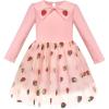 Sunny Fashion Girls Dress Long Sleeve Christmas Owl Sparkling Sequin Tulle(Pink Strawberry)