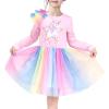 Sunny Fashion Girls Dress Long Sleeve Christmas Owl Sparkling Sequin Tulle(Rainbow Unicorn)