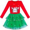 imageSunny Fashion Girls Dress Long Sleeve Christmas Owl Sparkling Sequin TulleRed Green Santa