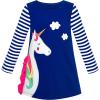 Sunny Fashion Girls Dress Long Sleeve Christmas Reindeer Snow Holiday Party(Blue)