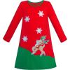 Sunny Fashion Girls Dress Long Sleeve Christmas Reindeer Snow Holiday Party(Red Green)
