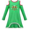 Sunny Fashion Girls Dress Long Sleeve Daisy Flower Striped Casual Cotton(Green)