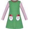Sunny Fashion Girls Dress Long Sleeve Daisy Flower Striped Casual Cotton(Green Striped)