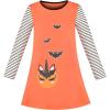 Sunny Fashion Girls Dress Long Sleeve Daisy Flower Striped Casual Cotton(Orange Bats)