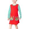 Sunny Fashion Girls Dress Long Sleeve Daisy Flower Striped Casual Cotton(Red)