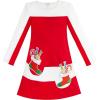 Sunny Fashion Girls Dress Long Sleeve Daisy Flower Striped Casual Cotton(Red Candy Cane)
