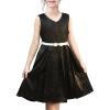Sunny Fashion Girls Dress Navy Blue Flower Belt Vintage Party Size 6-14(Black)