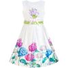 Sunny Fashion Girls Dress Navy Blue Flower Belt Vintage Party Size 6-14(White)