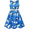 Sunny Fashion Girls Dress Navy Blue Flower Belt Vintage Party Size 6-14(White and Blue)
