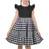 Sunny Fashion Girls Dress O-Neck Backless Smocked Embroidery Ruffle Vintage Sleeveless(Black Plaid)