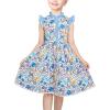 Sunny Fashion Girls Dress O-Neck Backless Smocked Embroidery Ruffle Vintage Sleeveless(Blue)