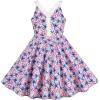 Sunny Fashion Girls Dress O-Neck Backless Smocked Embroidery Ruffle Vintage Sleeveless(Blue Flower)