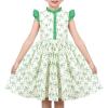 Sunny Fashion Girls Dress O-Neck Backless Smocked Embroidery Ruffle Vintage Sleeveless(Green)