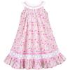 Sunny Fashion Girls Dress O-Neck Backless Smocked Embroidery Ruffle Vintage Sleeveless(Pink)