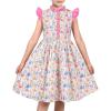 Sunny Fashion Girls Dress O-Neck Backless Smocked Embroidery Ruffle Vintage Sleeveless(Pink Flower)