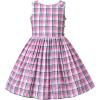 Sunny Fashion Girls Dress O-Neck Backless Smocked Embroidery Ruffle Vintage Sleeveless(Purple Plaid)