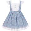Sunny Fashion Girls Dress Polka Dot Overlap Design with Trim Yellow Size 4-10(Blue)