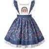 Sunny Fashion Girls Dress Polka Dot Overlap Design with Trim Yellow Size 4-10(Blue Candy Cane)