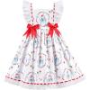 Sunny Fashion Girls Dress Polka Dot Overlap Design with Trim Yellow Size 4-10(White Snowman)