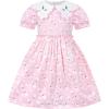 Sunny Fashion Girls Dress Purple Flower Summer Casual Dress Lace Size 6-14(Pink Flower Collar)