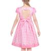 Sunny Fashion Girls Dress Purple Flower Summer Casual Dress Lace Size 6-14(Pink Plaid)