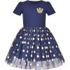 Sunny Fashion Girls Dress Purple Short Sleeve Rainbow Tulle Skirt Birthday Party(Blue Gold)