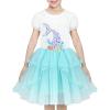 Sunny Fashion Girls Dress Purple Short Sleeve Rainbow Tulle Skirt Birthday Party(Blue Mermaid)