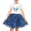 Sunny Fashion Girls Dress Purple Short Sleeve Rainbow Tulle Skirt Birthday Party(Blue Sequin Butterfly)