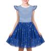 Sunny Fashion Girls Dress Purple Short Sleeve Rainbow Tulle Skirt Birthday Party(Blue Striped)