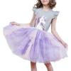 Sunny Fashion Girls Dress Purple Short Sleeve Rainbow Tulle Skirt Birthday Party(Grey Unicorn)