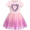 Sunny Fashion Girls Dress Purple Short Sleeve Rainbow Tulle Skirt Birthday Party(Pink Gradient)