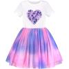 Sunny Fashion Girls Dress Purple Short Sleeve Rainbow Tulle Skirt Birthday Party(Purple Heart)