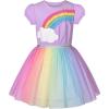 Sunny Fashion Girls Dress Purple Short Sleeve Rainbow Tulle Skirt Birthday Party(Purple Rainbow)