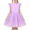 Sunny Fashion Girls Dress Purple Short Sleeve Rainbow Tulle Skirt Birthday Party(Purple Sequin)