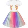 Sunny Fashion Girls Dress Purple Short Sleeve Rainbow Tulle Skirt Birthday Party(Rainbow Butterfly)