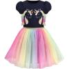 Sunny Fashion Girls Dress Purple Short Sleeve Rainbow Tulle Skirt Birthday Party(Rainbow Unicorn)