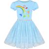 Sunny Fashion Girls Dress Purple Short Sleeve Rainbow Tulle Skirt Birthday Party(Sky Blue)
