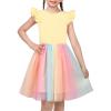 Sunny Fashion Girls Dress Purple Short Sleeve Rainbow Tulle Skirt Birthday Party(Yellow Rainbow)
