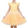 Sunny Fashion Girls Dress Purple Short Sleeve Rainbow Tulle Skirt Birthday Party(Yellow Striped)