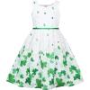 Sunny Fashion Girls Dress Purple Sunflower Green Leaves Butterfly Size 4-12(Green Four Leaf)
