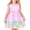 Sunny Fashion Girls Dress Purple Sunflower Green Leaves Butterfly Size 4-12(Pink Striped)
