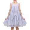 Sunny Fashion Girls Dress Sleeveless Halter Flower Multi Layer Chiffon(Bluish Grey)