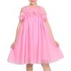 Sunny Fashion Girls Dress Sleeveless Halter Flower Multi Layer Chiffon(Pink 3d Floral)